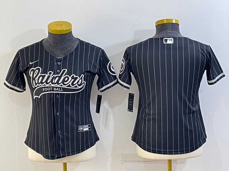 Women%27s Las Vegas Raiders Black With Patch Cool Base Stitched Baseball Jersey